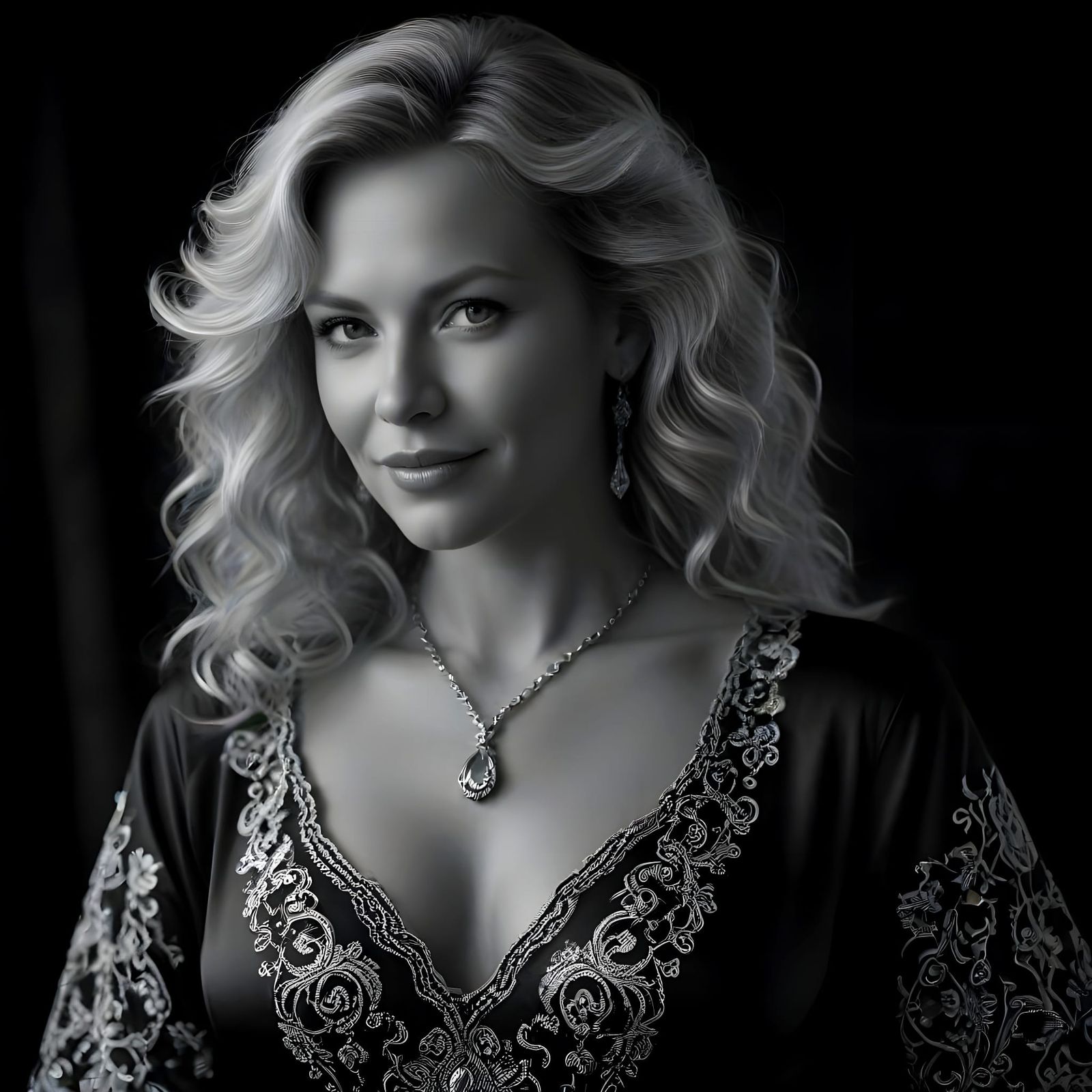 Classic Black and White Portrait of a Seductive Blonde