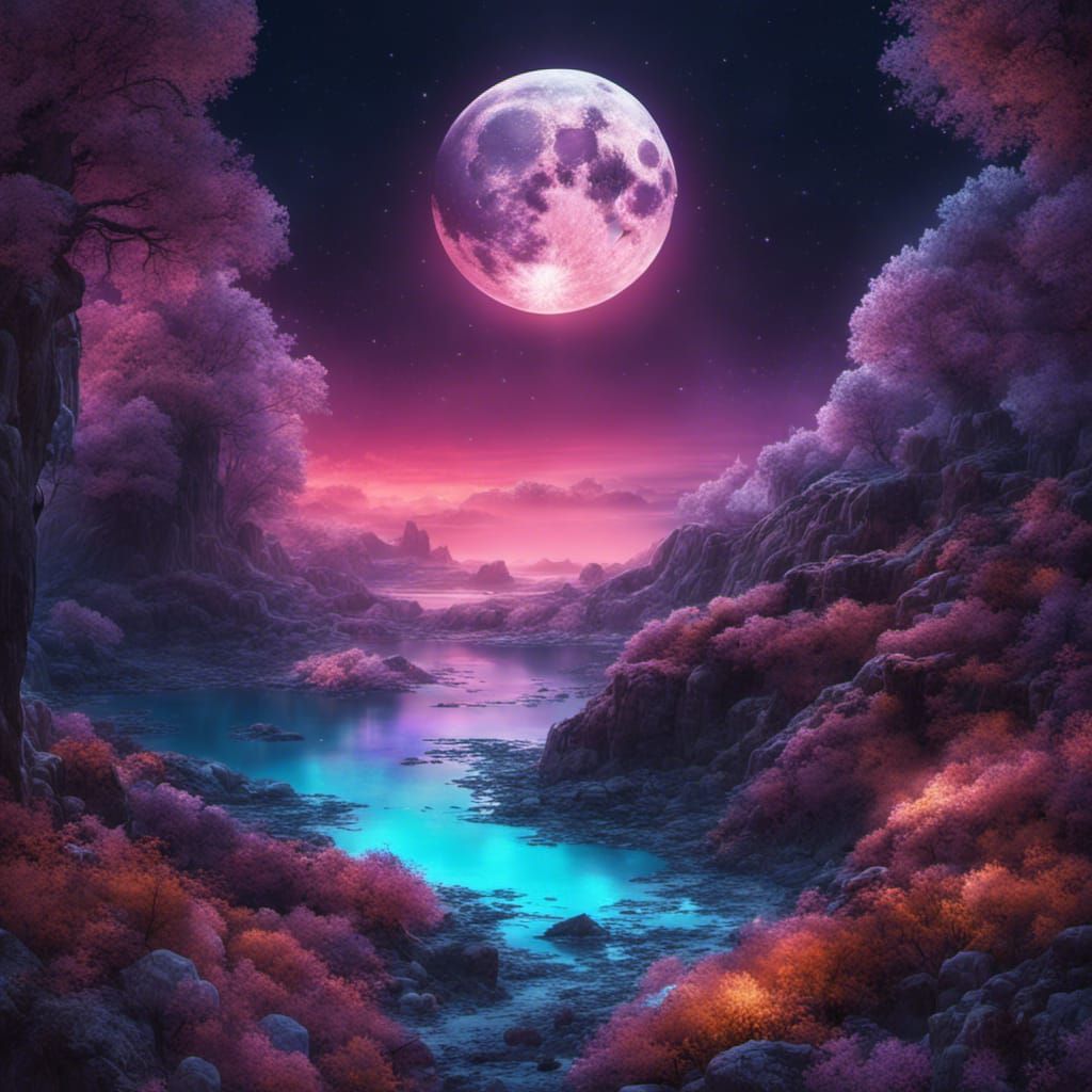 Bioluminescent Ultraviolet Dreamscape in Detailed Matte Pain...