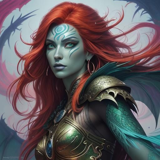 Dragon Woman with Peacock Feather Lashes