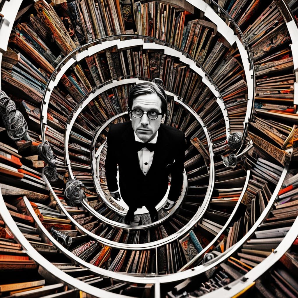 Surreal Staircase with Figure in Psychedelic Digital Art