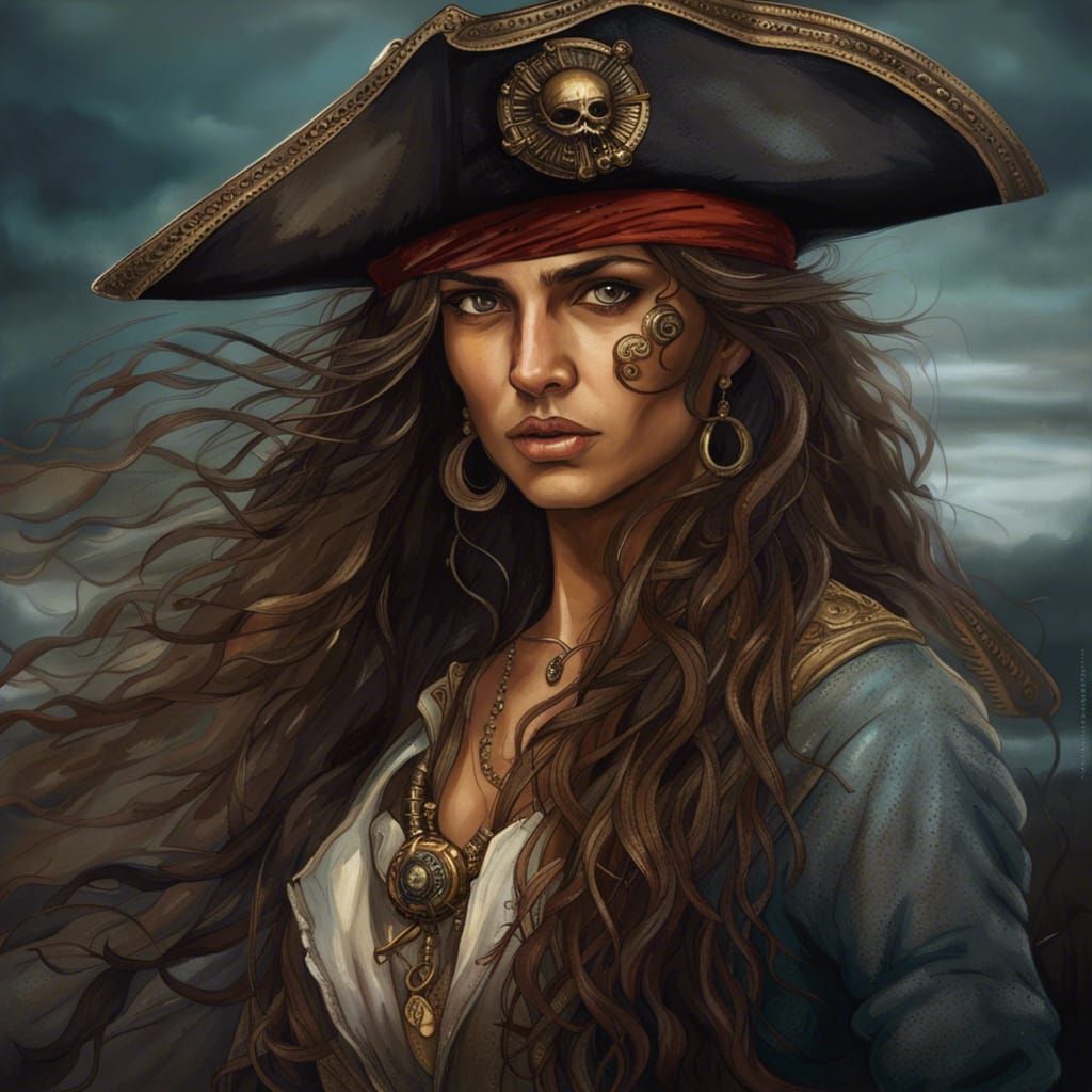 Indian Female Pirate Captain Portrait on Stormy Seas