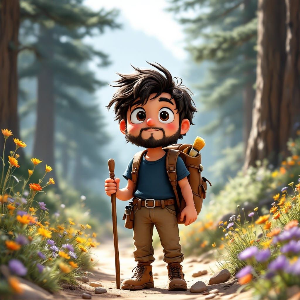 Whimsical Hiker in California Mountains