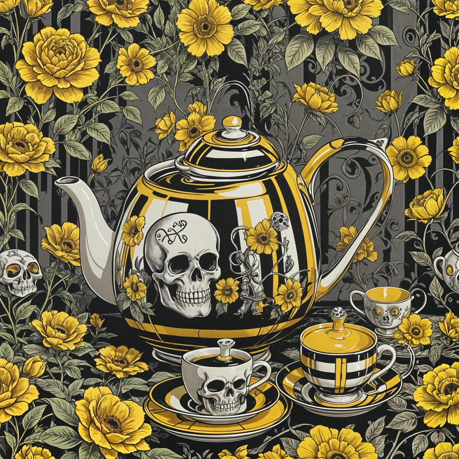 Skull Teapot in Vintage Cartoon Style