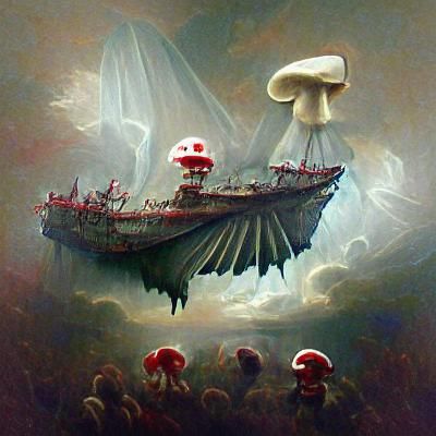 Horror Mushroom Ship in Doré-Rutkowski Style