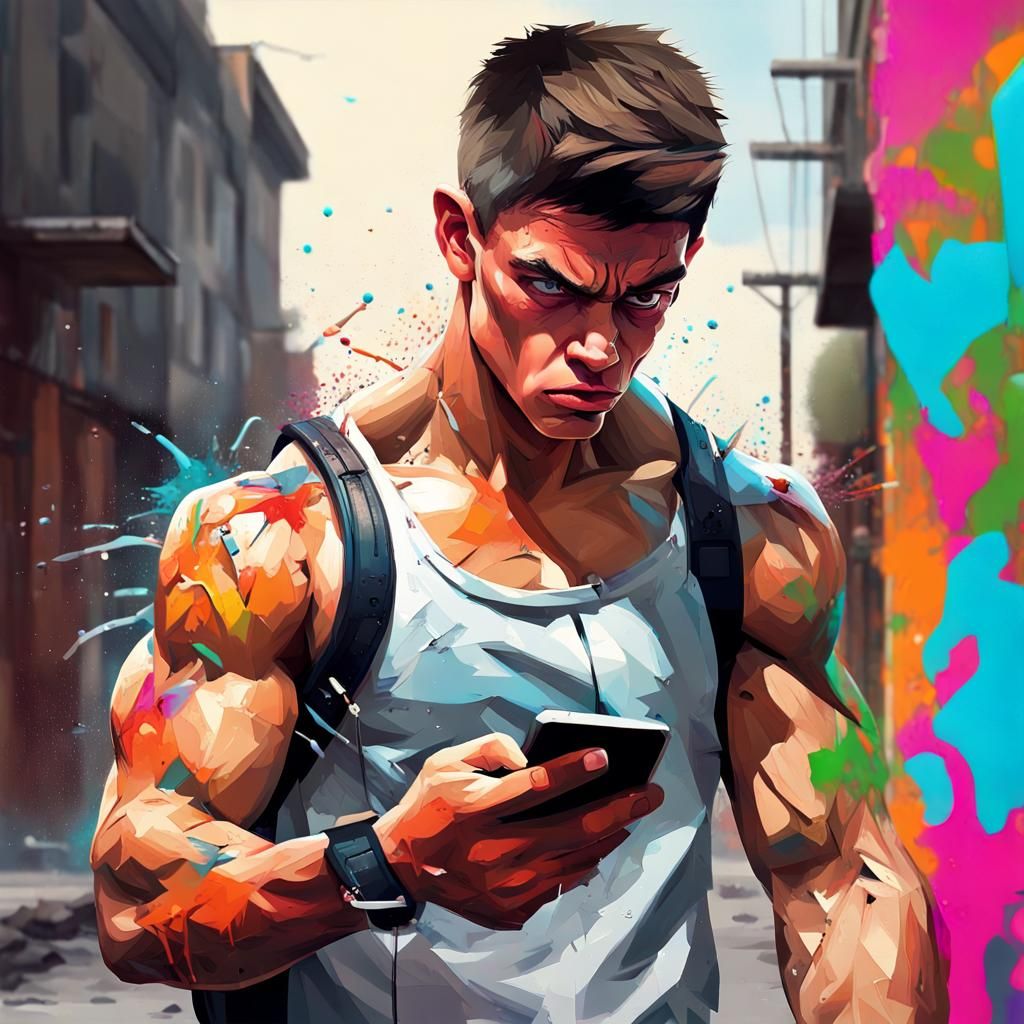 Angry Teenager Collision: Graffiti Style Digital Art