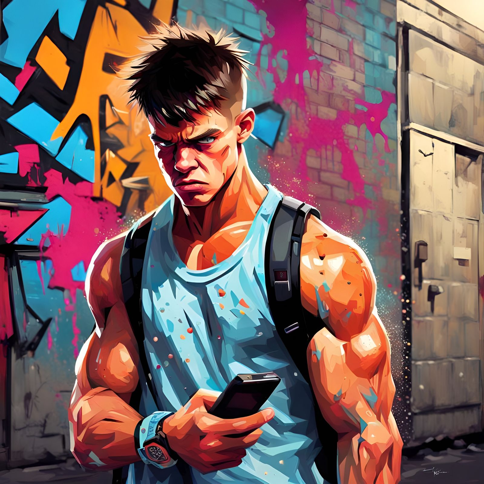 Angry Teenager Walks into Phone: Graffiti Digital Art