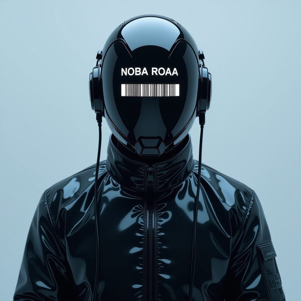 Futuristic Figure with Transparent Helmet in Cyberpunk Style