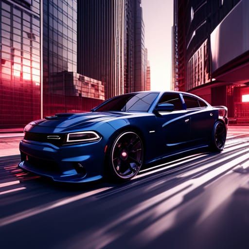 Futuristic Dodge Charger in a Sci-Fi Cityscape