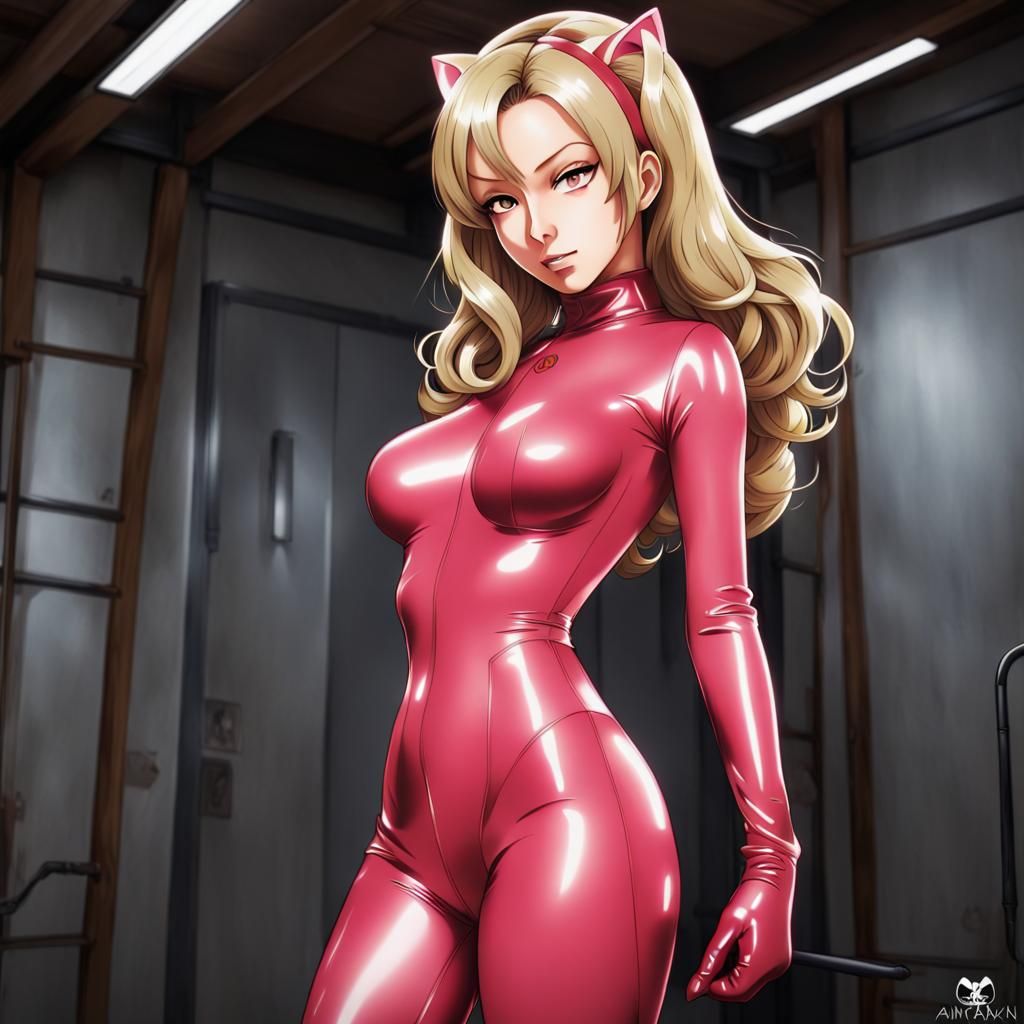 Ann Takamaki in Shiny Latex Catsuit Anime Art