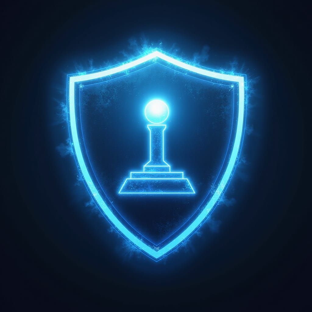 Electric Blue Shield Emblem with Joystick