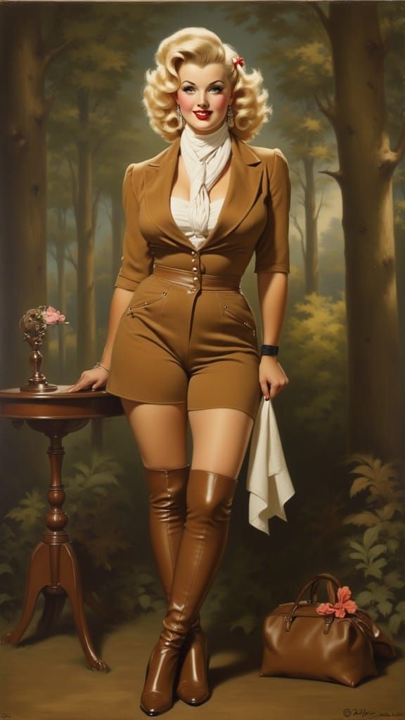 1920s British Pin-Up Woman in Suede Riding Outfit