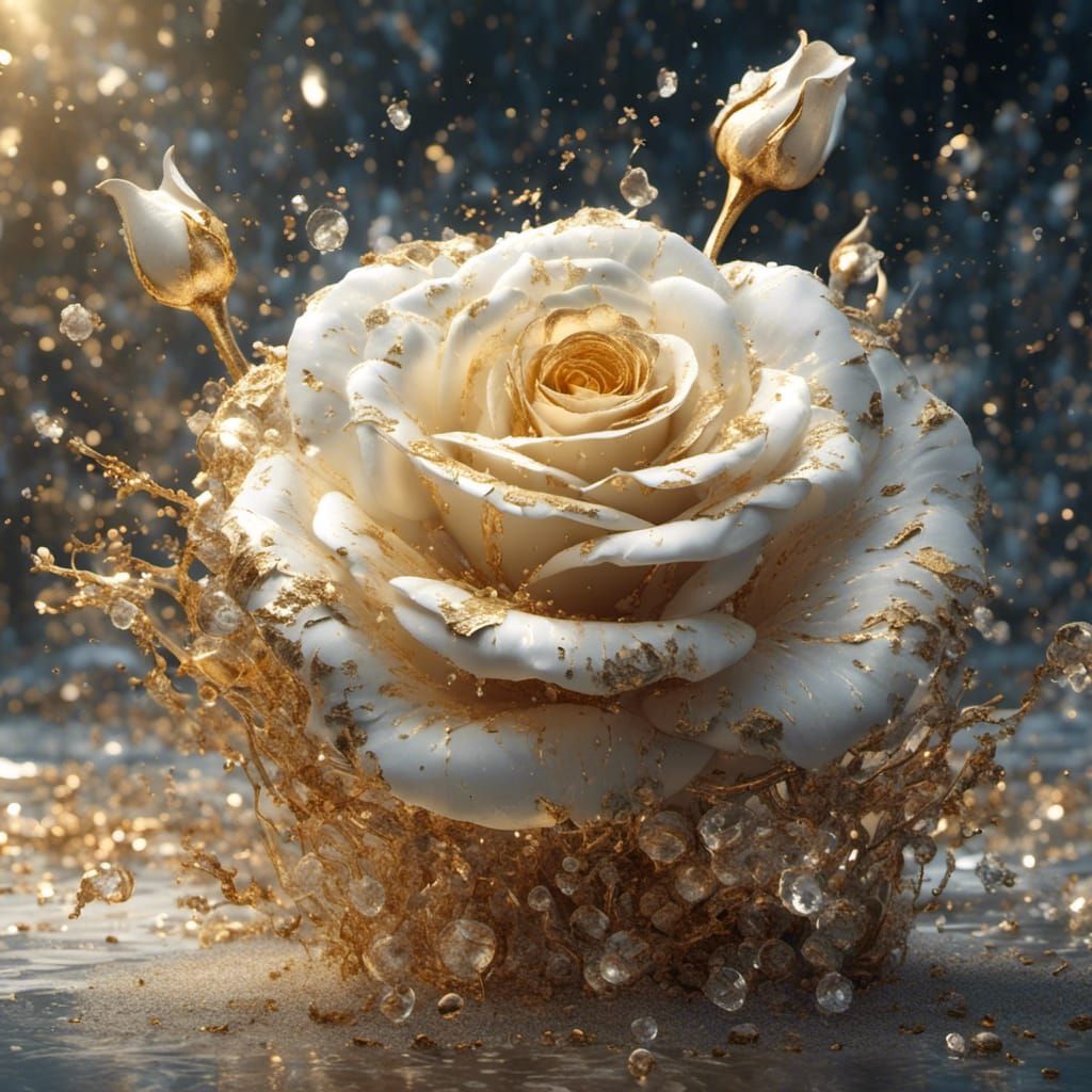 Golden Rose Dripping: Hyperreal Digital Art