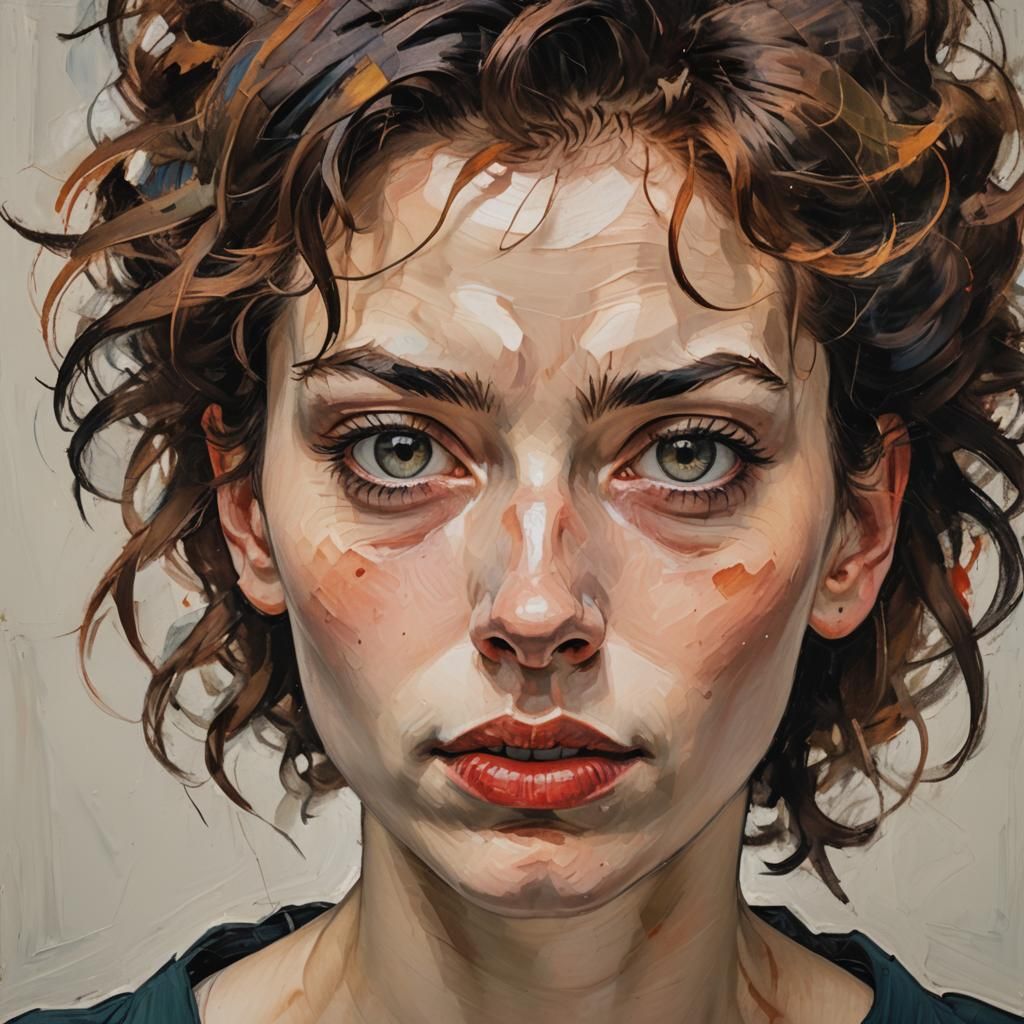 Expressive Portrait of a Young Woman as Impasto Painting