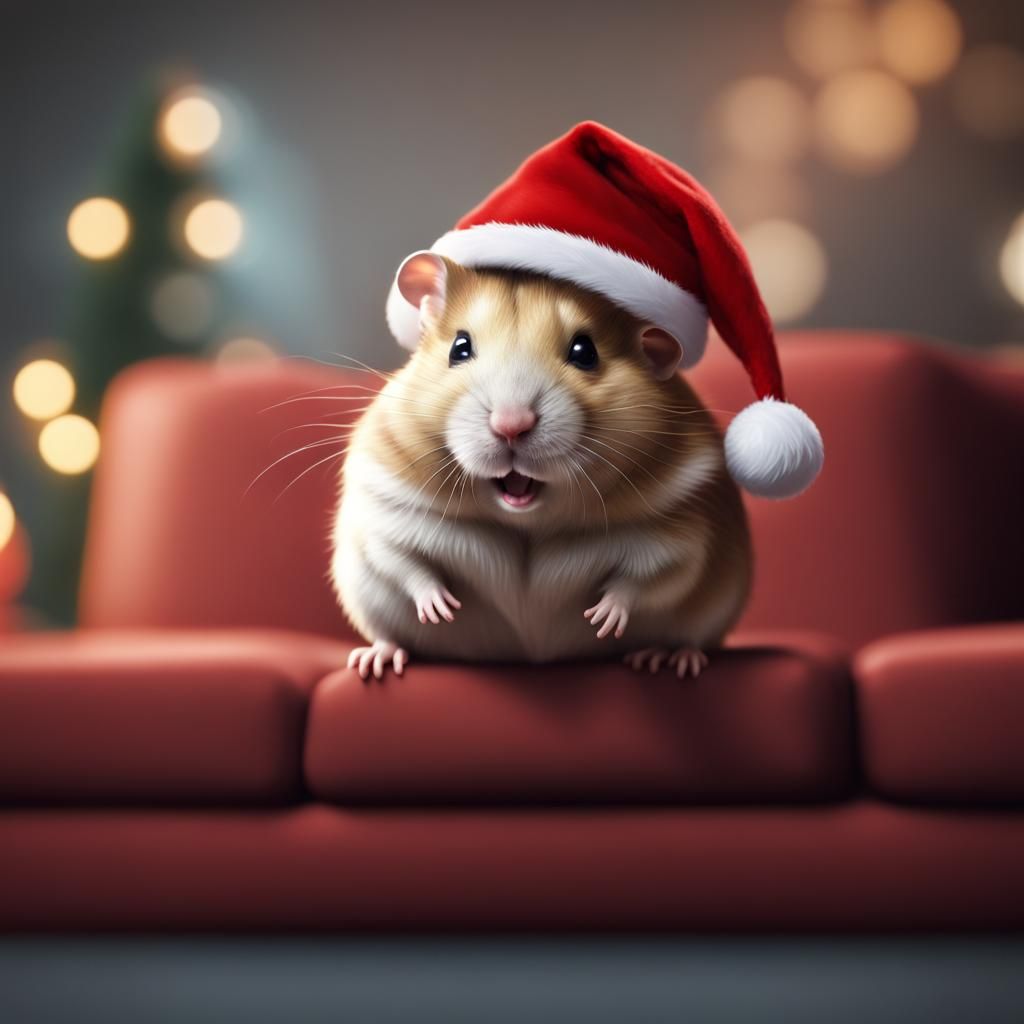 Hamster in Santa Hat: Detailed Fantasy Art