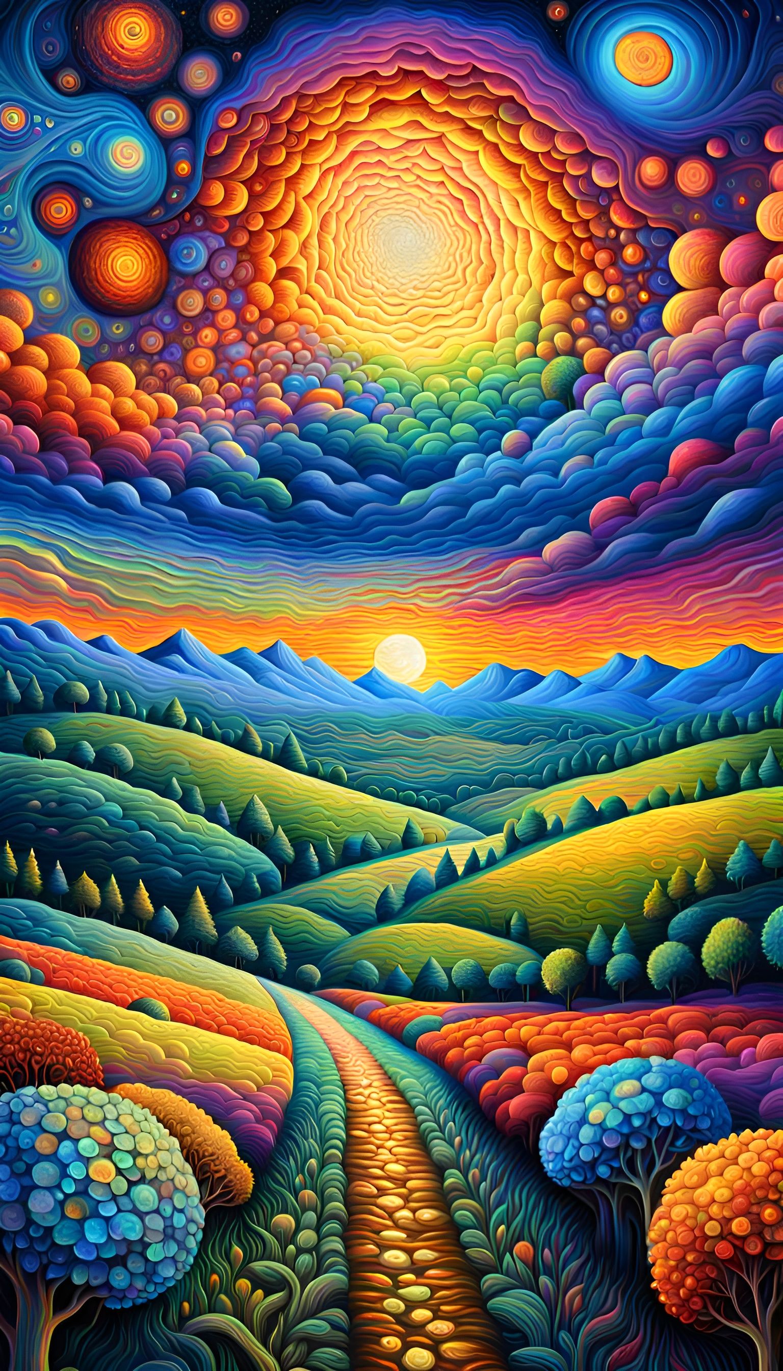 Psychedelic Galaxy Over Countryside in Expressionist Style