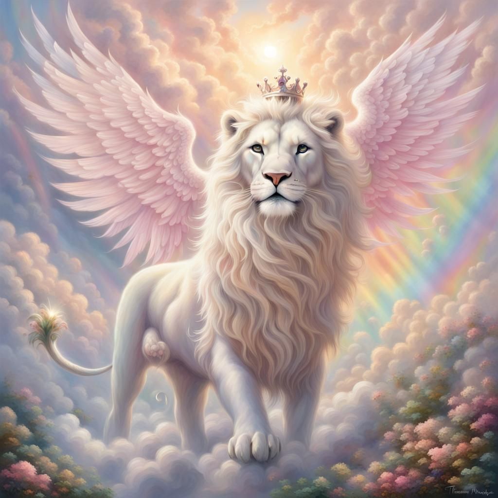 Winged Lion Soaring in Ethereal Fantasy