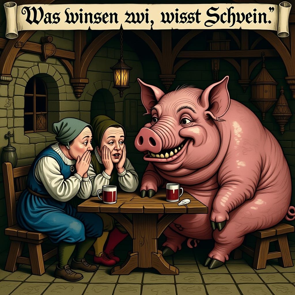 Vintage Grotesque Portrait: Two Women Listening