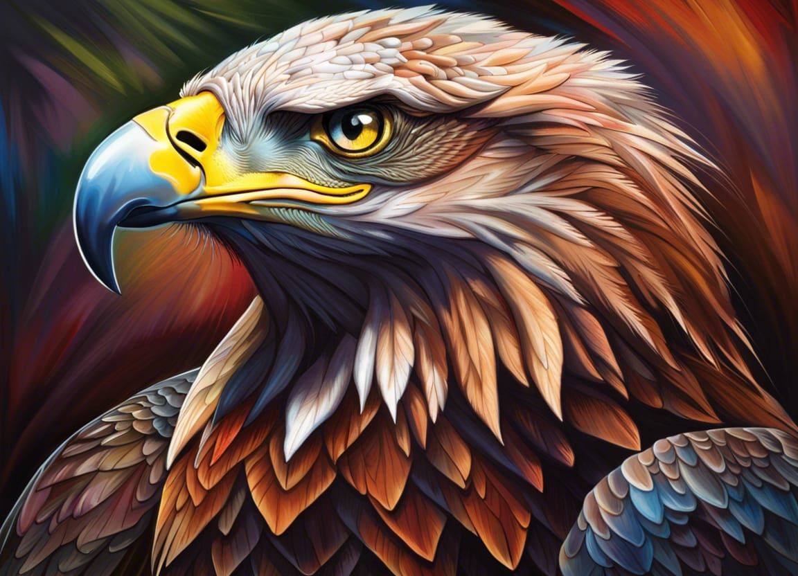 Hyperrealistic Eagle Portrait in Dramatic Color Depth