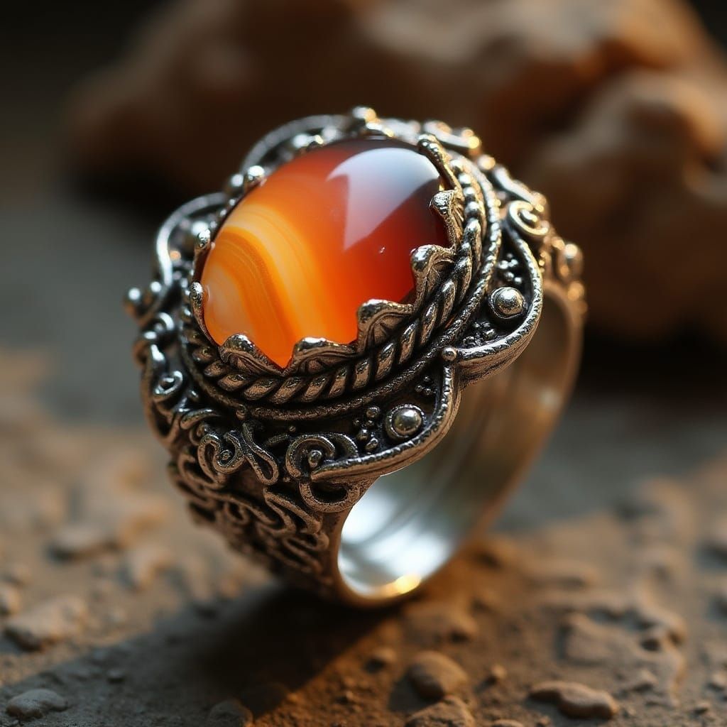 Art Nouveau Sterling Silver Ring with Agate Stone