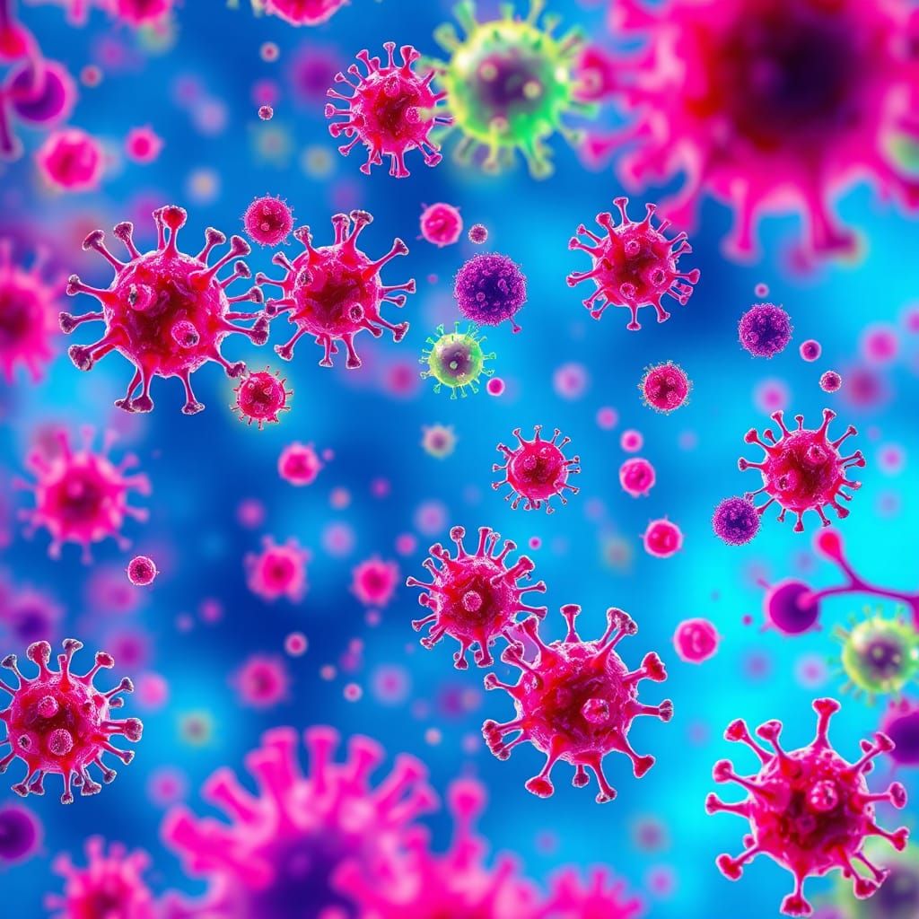 Microscopic World of Bacteria and Viruses in Abstract Style