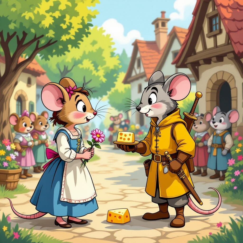 Mouse Courtship in Cartoon Style