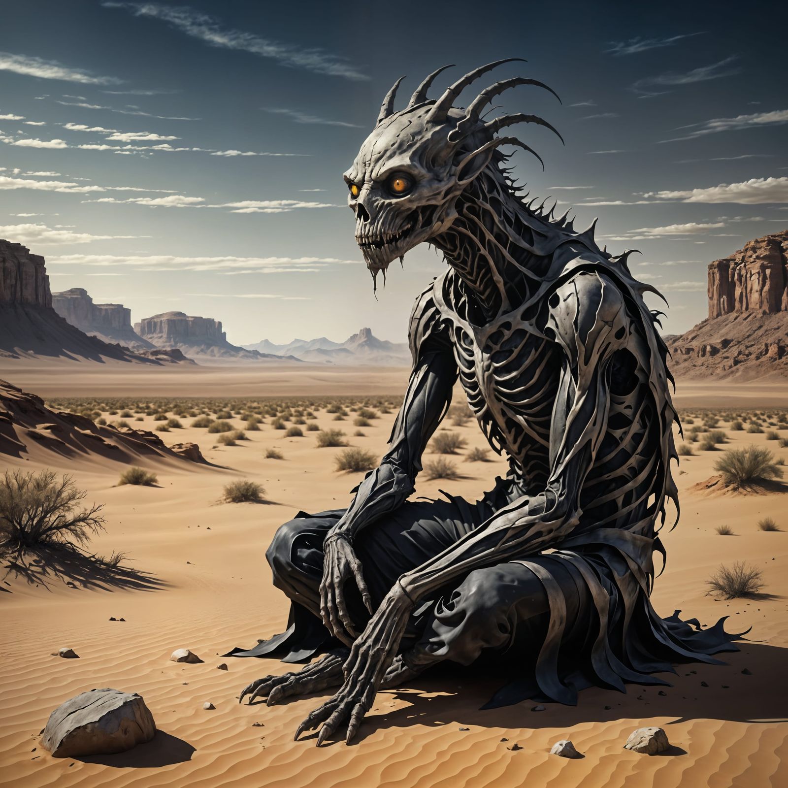 Sad Creature Dwells in a Barren Desert Landscape