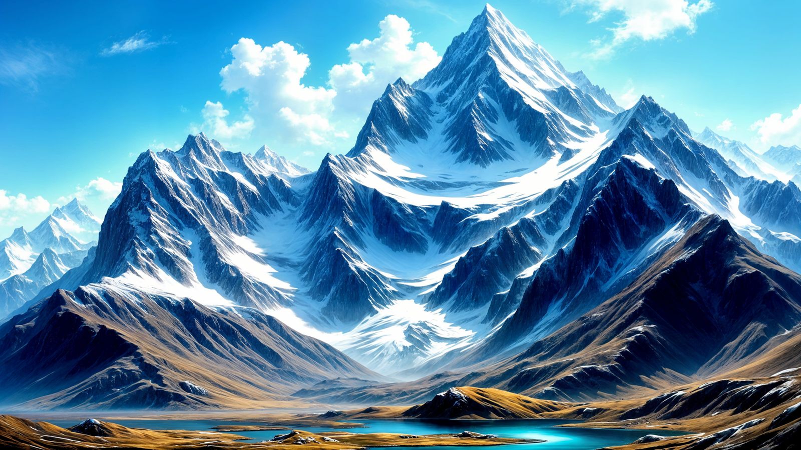 Majestic Snow-Capped Mountains in Watercolor Style