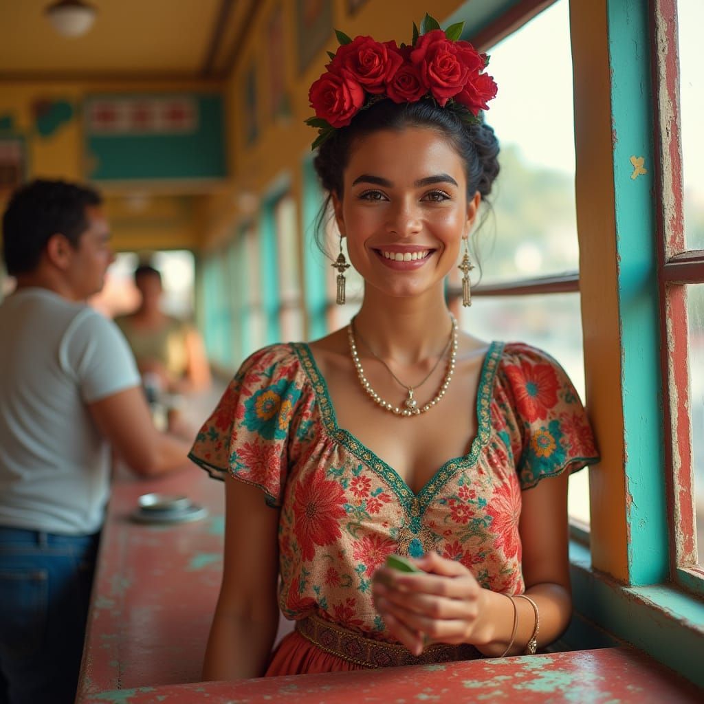 Radiant Mexican Greeter Welcoming Cruise Passengers