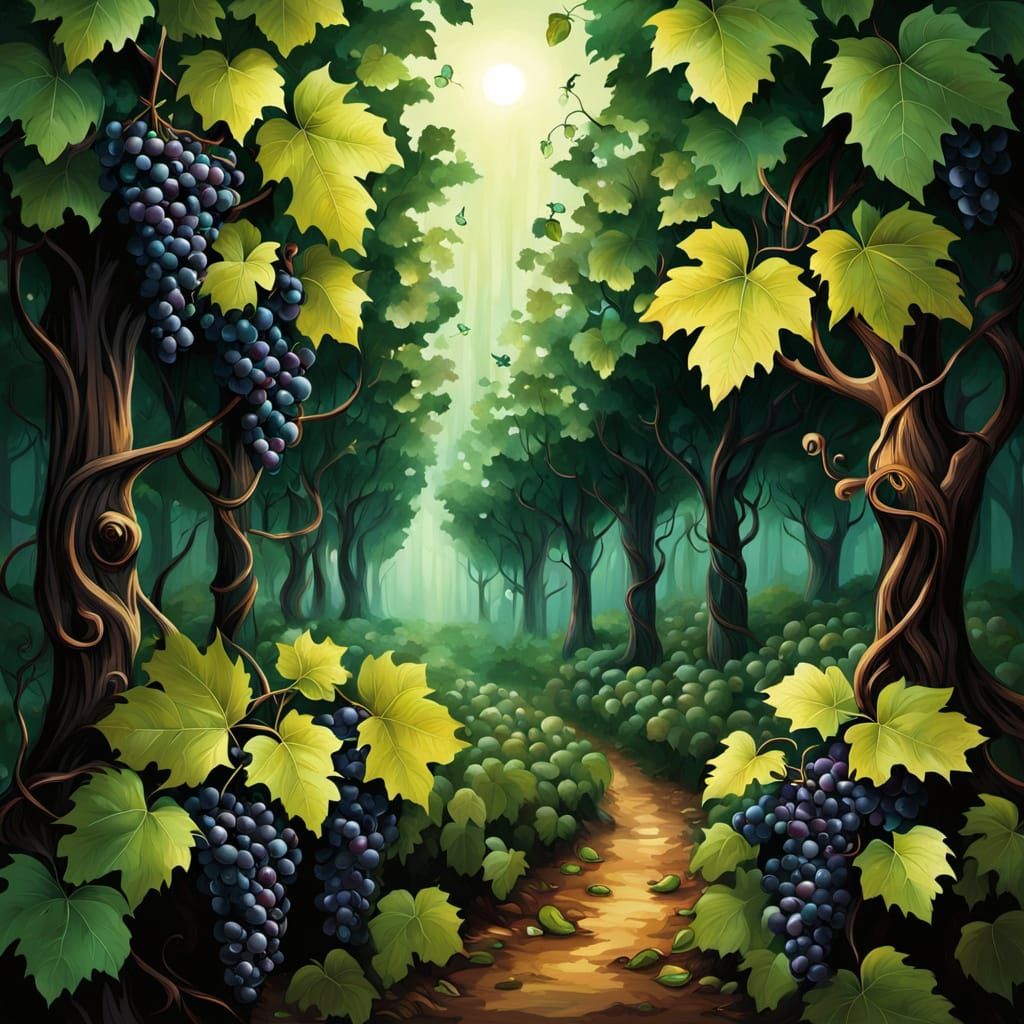 Enchanted Vineyard in a Dark Forest