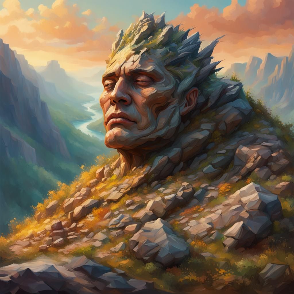 Hyperrealistic Sleeping Giant on Mountainside