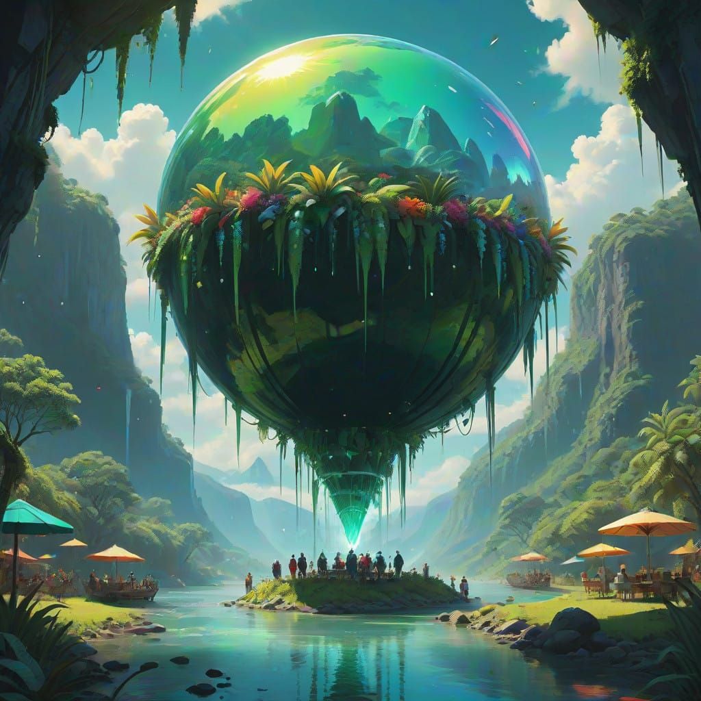 Iridescent Tropical Dreamscape: Vibrant, Bioluminescent Oasi...