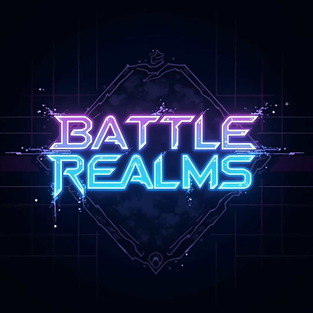 Cyberpunk Battle Realms Logo with Neon Typography