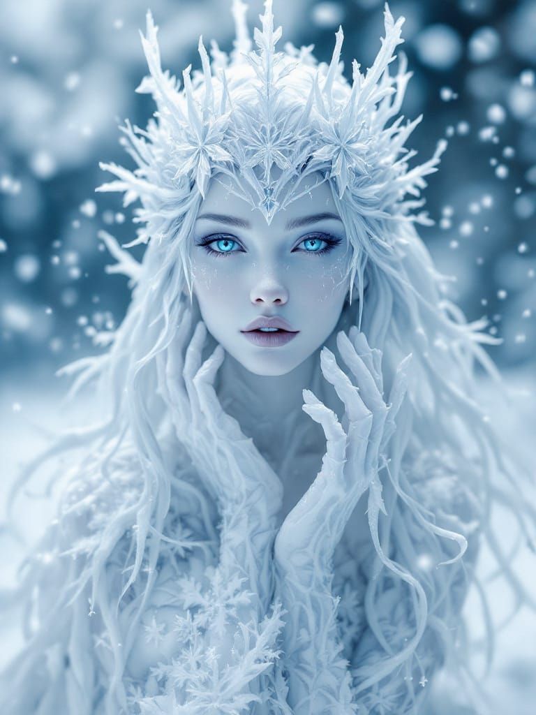 Ethereal Snow Queen Sculpture in Realistic Fantasy Art