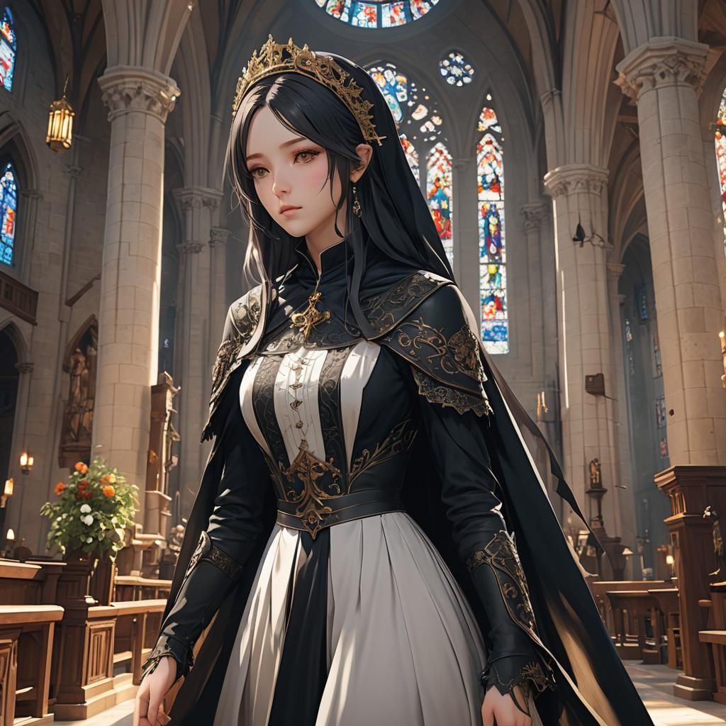 Medieval Girl with Amber Eyes in Anime Style