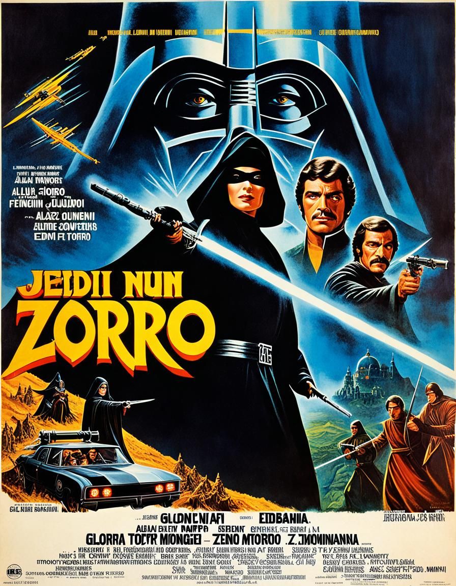 1970s Sci-Fi Movie Poster Art: Jedi Nun Versus Zorro