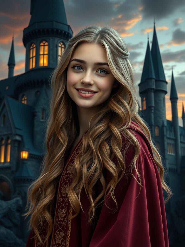 Gryffindor Student in Ancient Castle Dusk