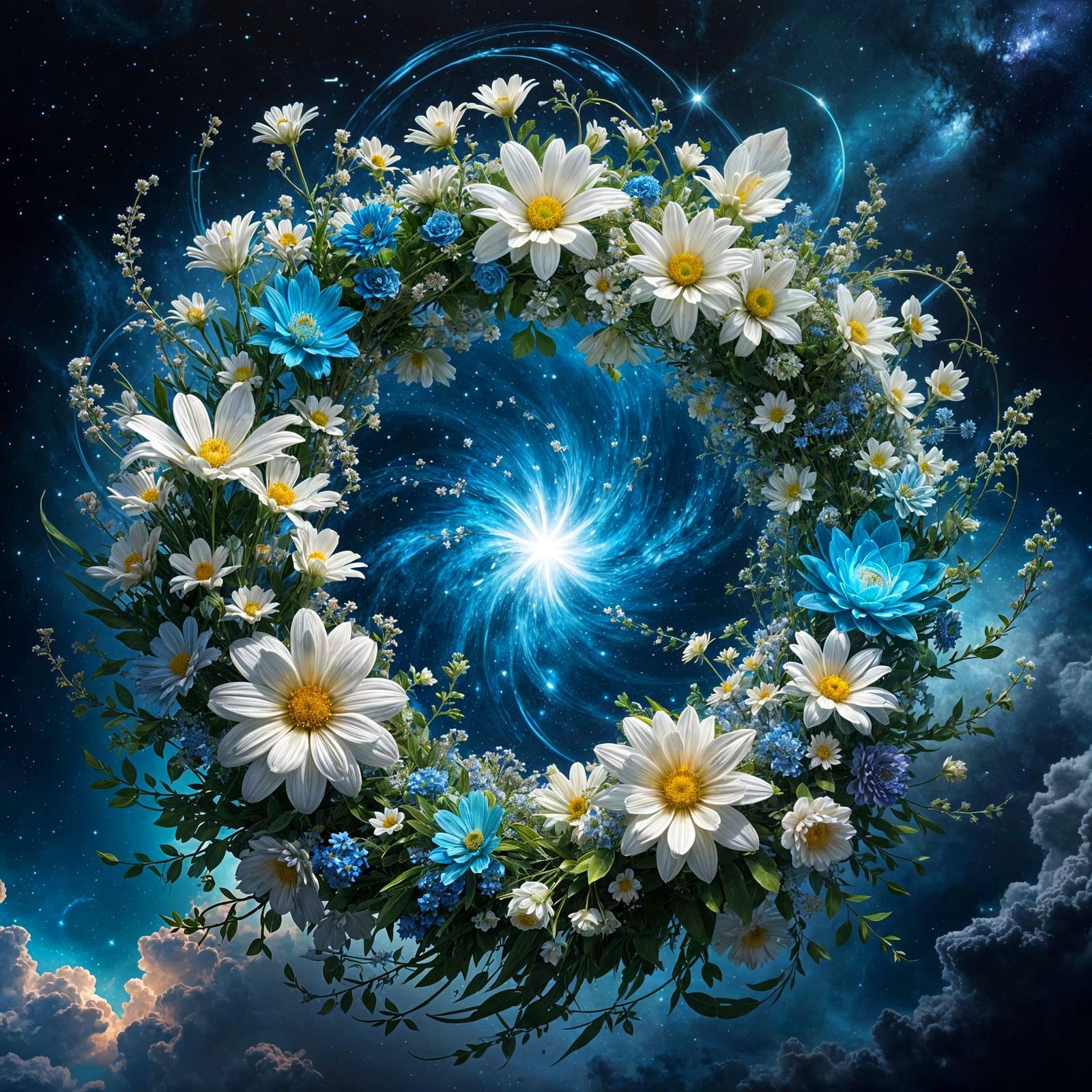 Hyperrealistic Flower Portal in a Supernova Vortex