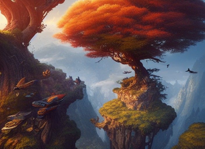 Tree of Life on Flying Landscape, Fantasy Art