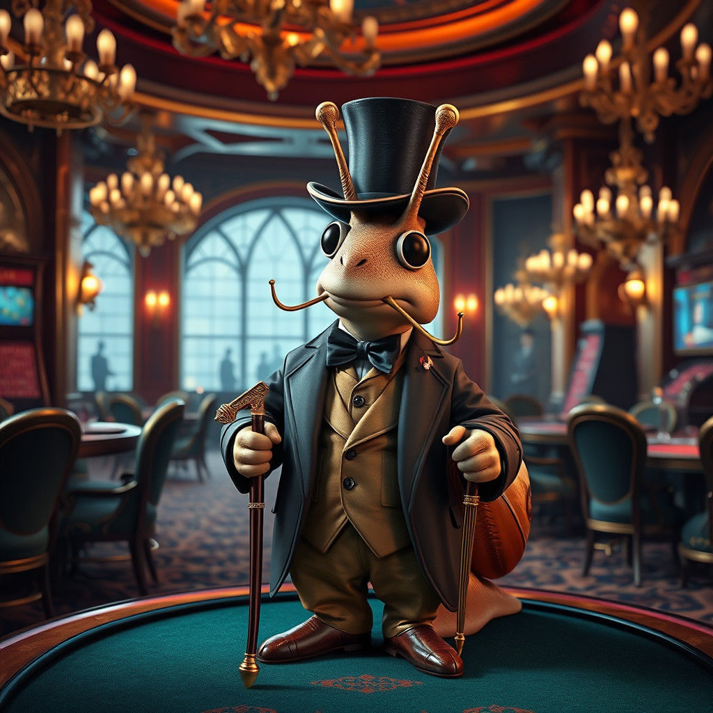 Dapper Snail Gambler in Opulent Casino