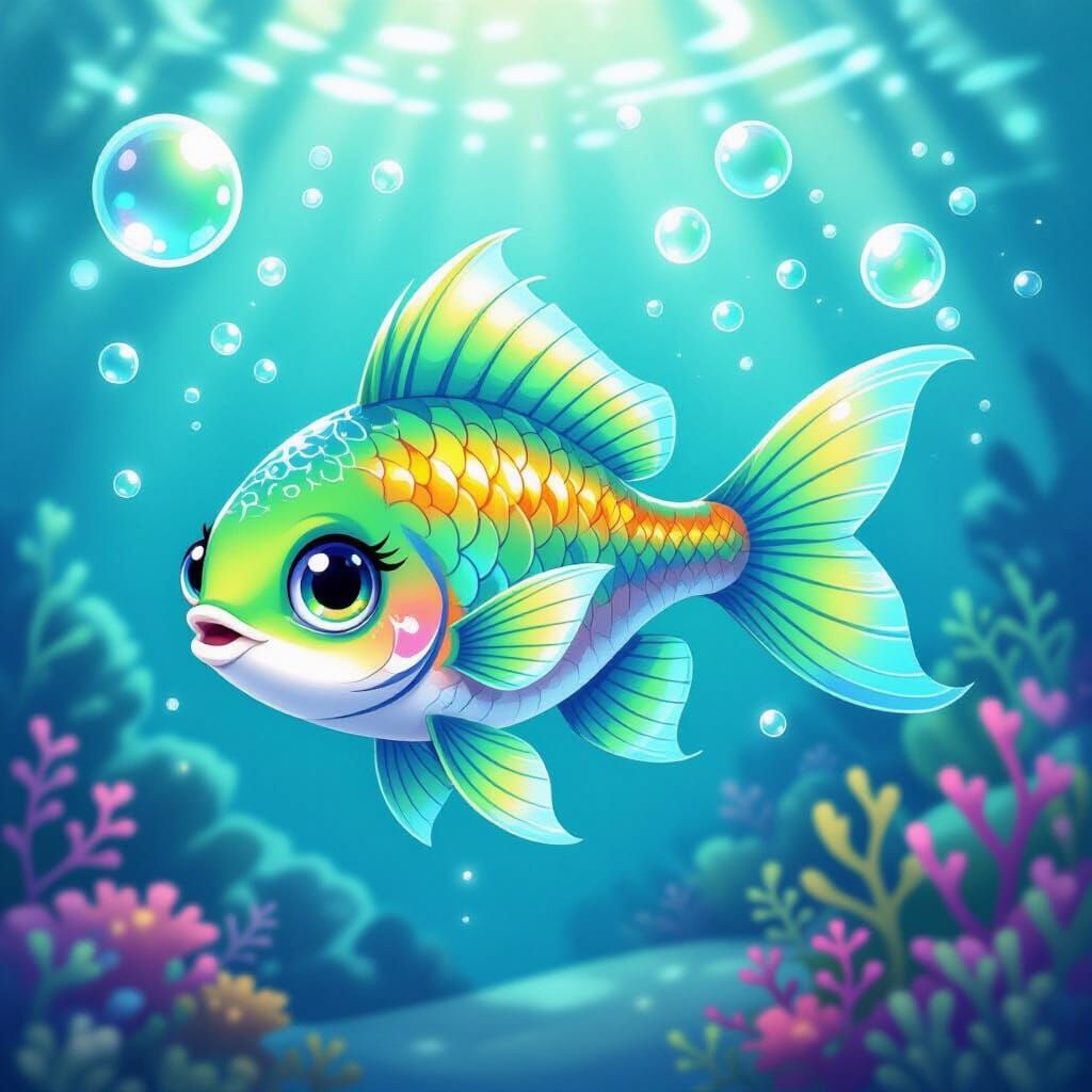 Magical Fish in Vibrant 2D Cartoon Style