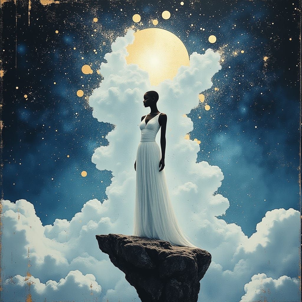Celestial African Goddess in Nebula Landscape