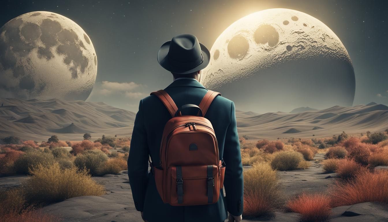 Man Reaches for the Moon in Surreal Photorealistic Style