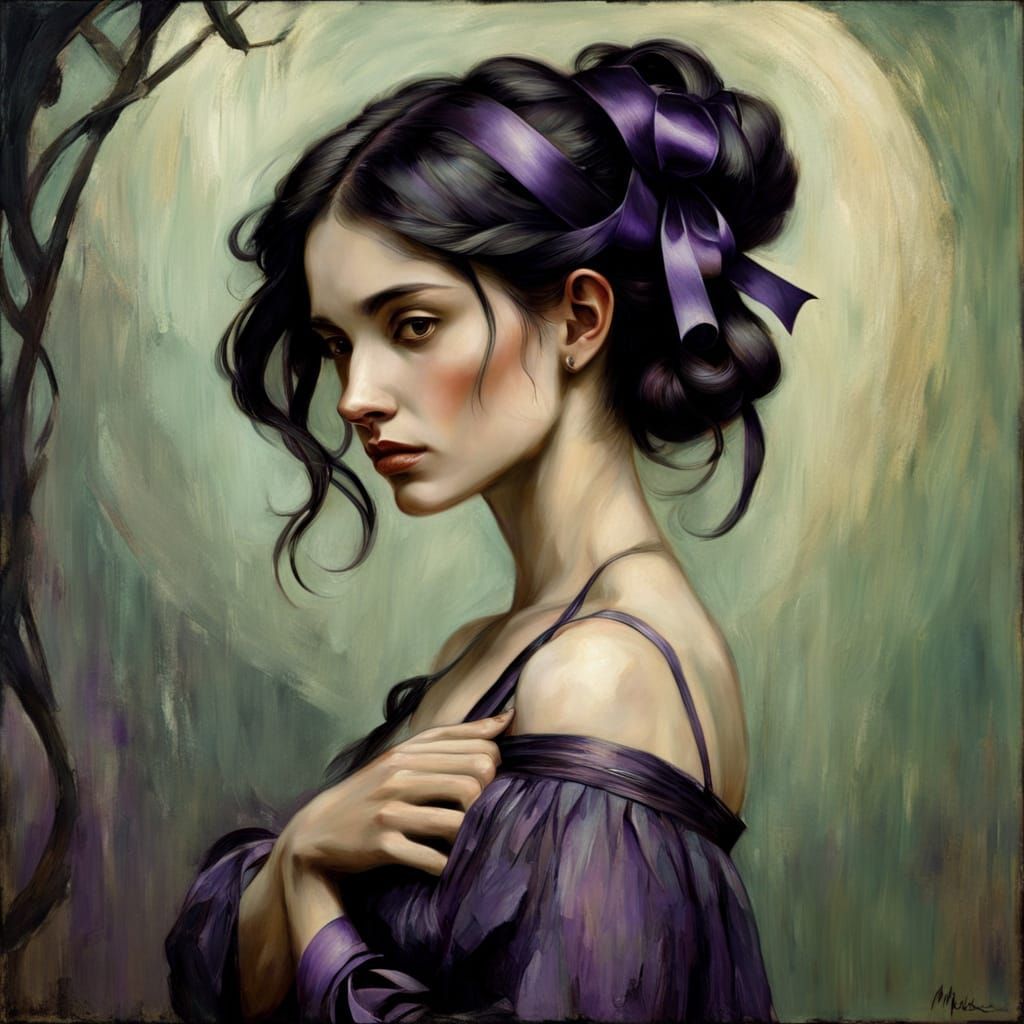 STYLE: "A fusion of Alphonse Mucha+John William Waterhouse+tonalism where subjects display idealized naturalism with sof...