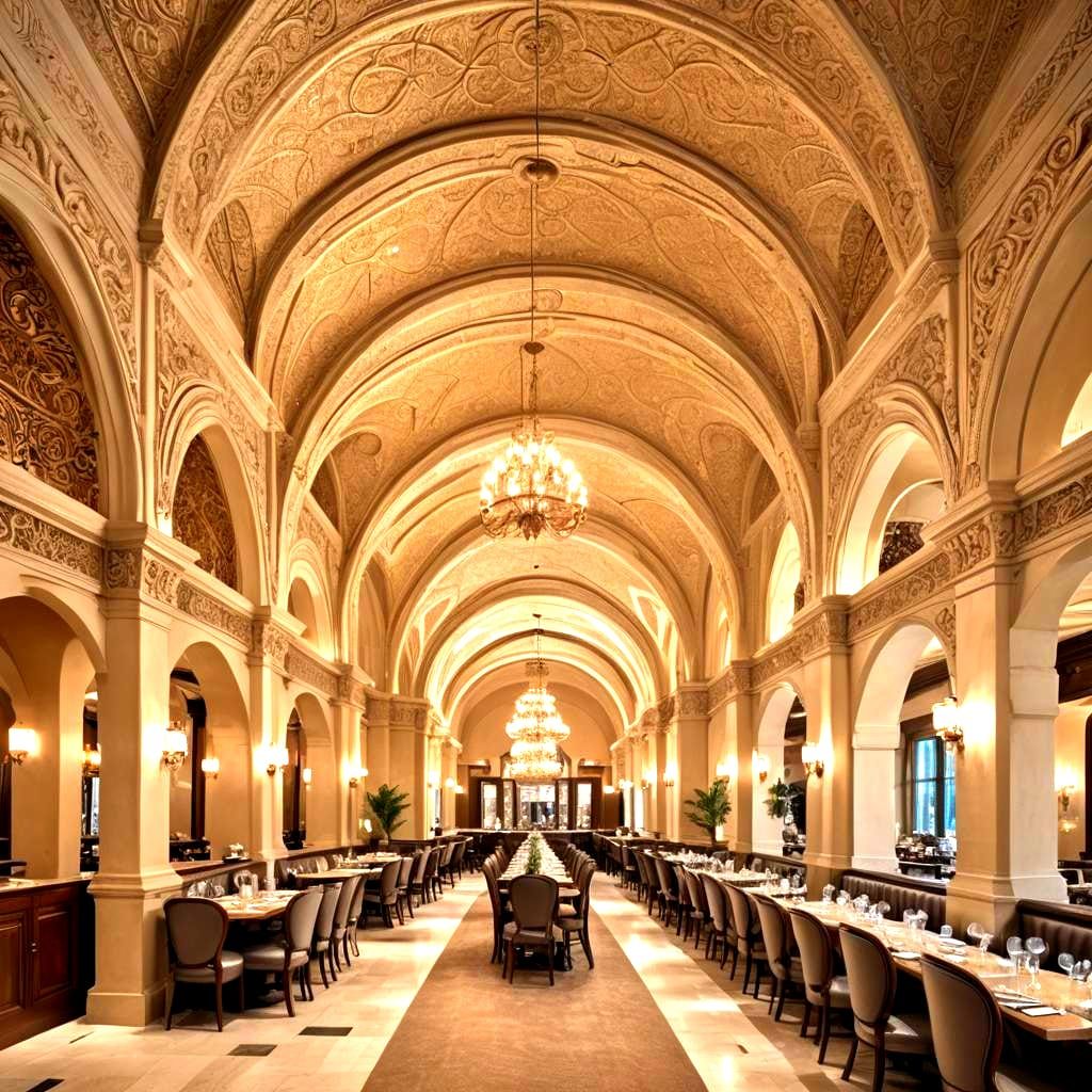 Opulent Restaurant with Arched Doorways: Digital Matte Paint...