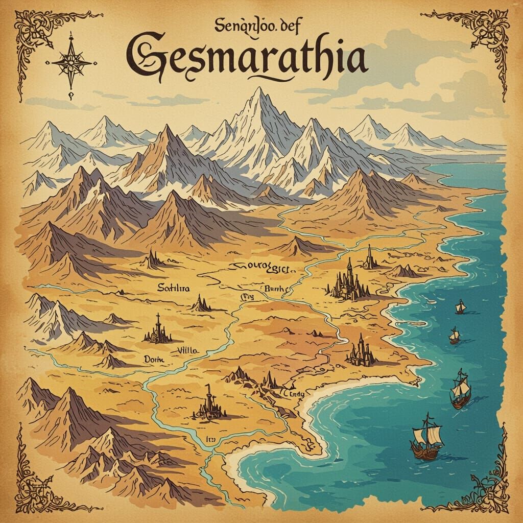 Fantasy Map of Gesmarathia on Old Parchment