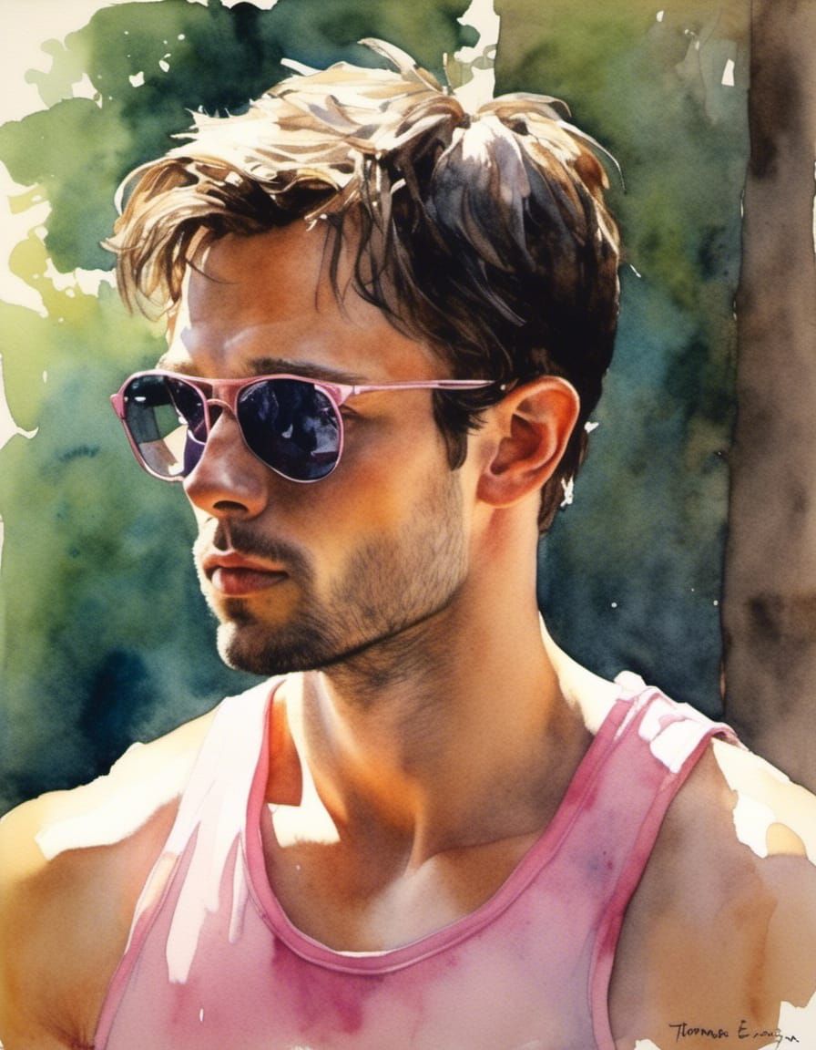 Sebastian Stan in Pink: Watercolor Portrait