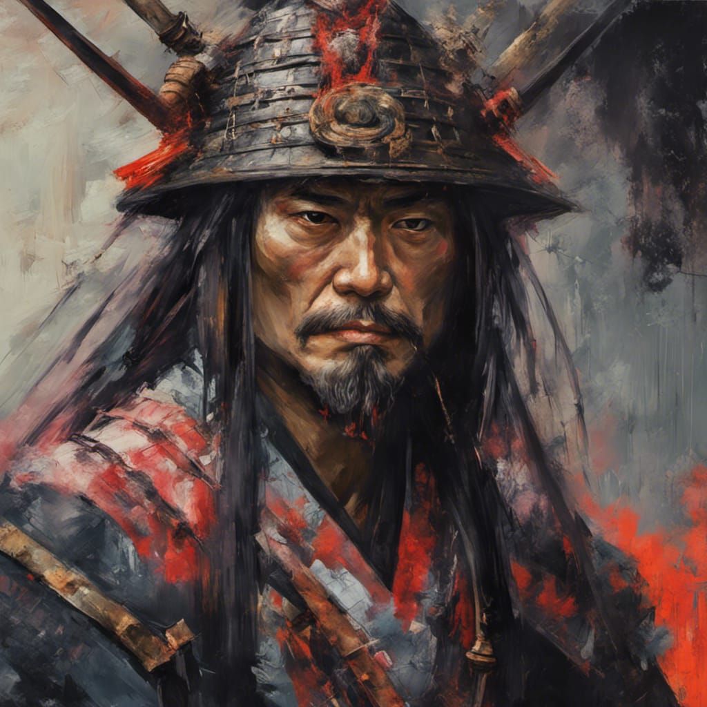 Evil Samurai Portrait in Impressionist Style