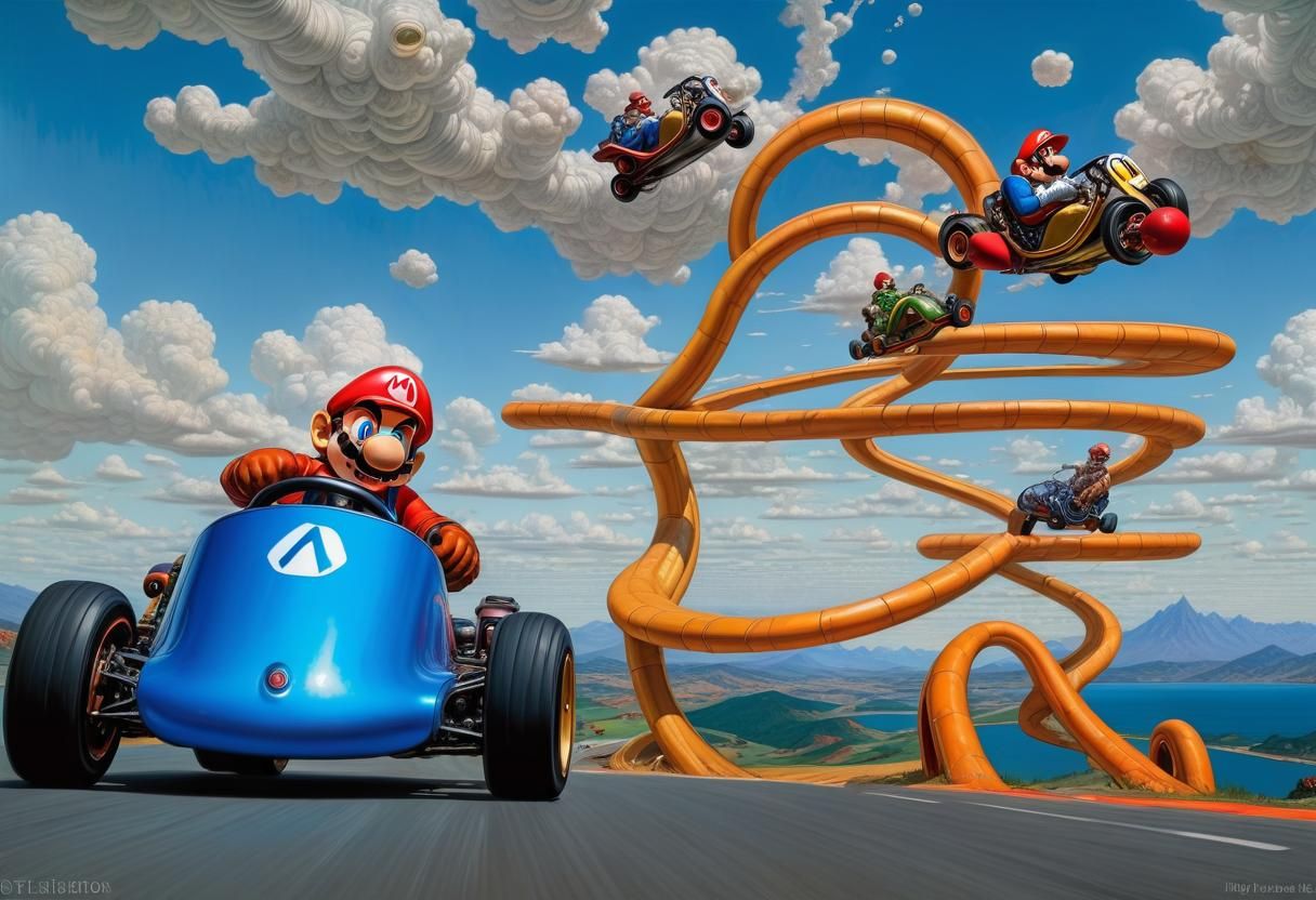 Psychedelic Mario Kart Race in Surreal Style