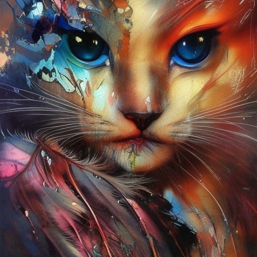 Feathered Feline: Fierce Portrait in Dark Fantasy Style