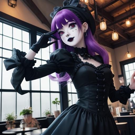 Joyful Goth Barista Dances in Kawaii Coffee Shop